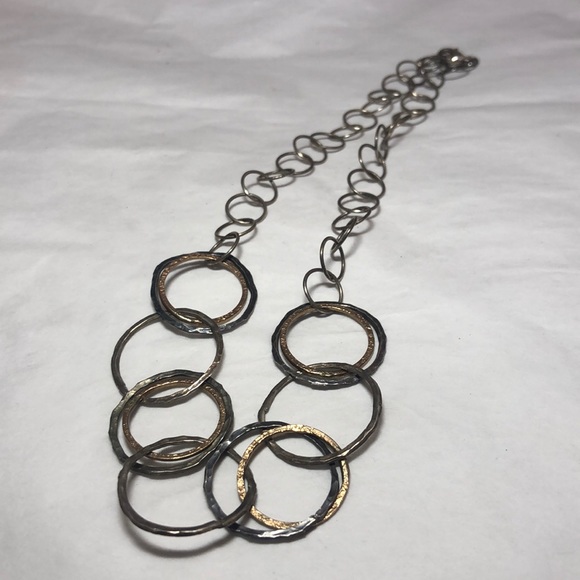 Sterling Tri Color Layered Rings Necklace - Picture 5 of 7